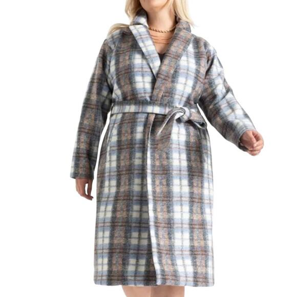 ELOQUII Womens Plus Size Blue Plaid Robe Coat Size 18 20 - Picture 1 of 12